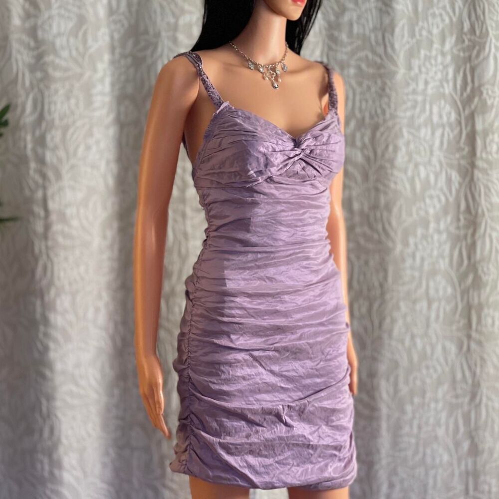 NWT‎ Vintage Y2K BCBGMAXAZRIA Lilac Ruched Mini Dress Coquette Party Dress Sz 6